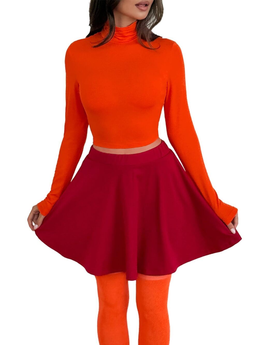 3367 Orange Top Red Skirt Halloween Costume Adult Cosplay Turtleneck Sexy